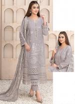 Faux Georgette Grey Eid Wear Embroidery Work Pakistani Suit